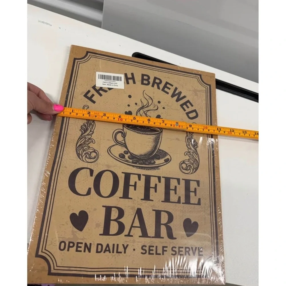 Fresh Brewed Coffee Bar Canvas Wall Art Vintage Style Kitchen Sign 12x16